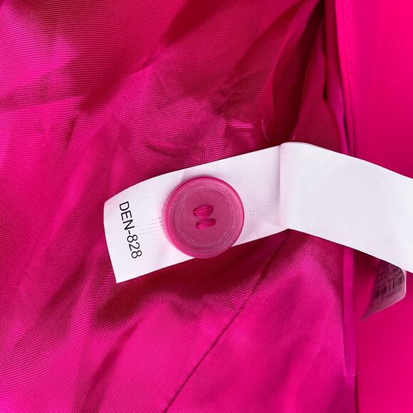 Zara Neon Fuchsia Hot Pink Tuxedo Collar Blazer Single Button Tie Waist Belted - Picture 11 of 11